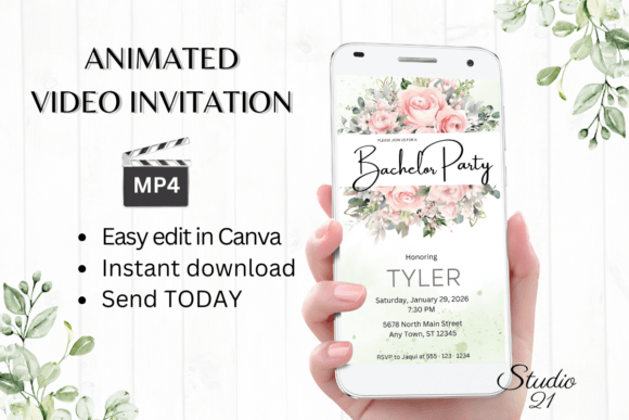 Elegant Pink Roses Bachelor Party Invitations