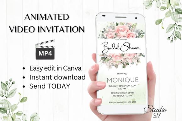 Pink Roses Bridal Shower Invite W4276: A Charming Digital Evite