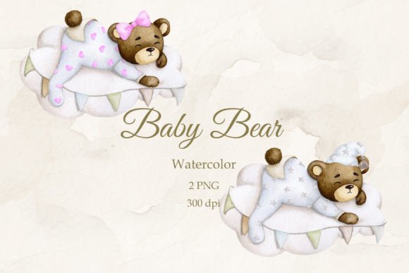Teddy Bear on a Cloud: Soft Watercolor PNG for Gentle Designs