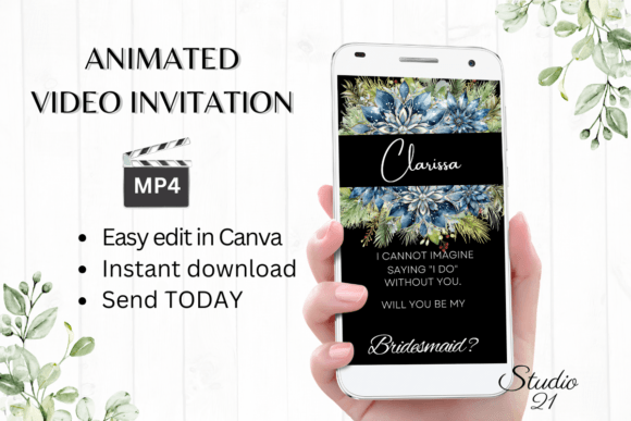 Winter Bridesmaid Proposal W3257M: A Modern Script for Digital Invitations