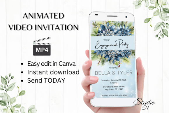 Winter Engagement Party Invite W1256: Digital Animated Elegance