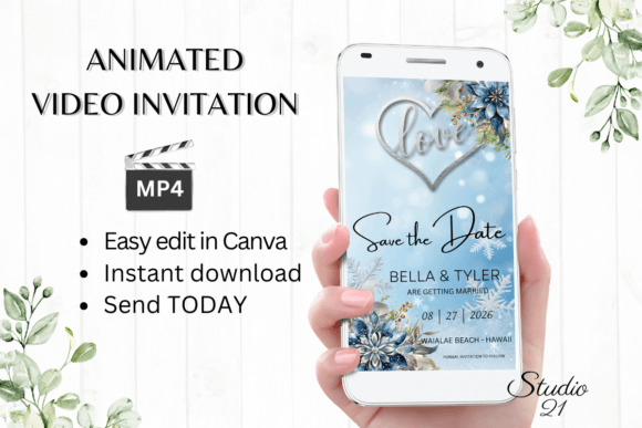 Winter Save the Date Announcement W2250: A Modern Template for Your Big Day