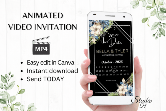 Winter Save the Date W2255B: A Digital Animated Invitation Template